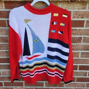 Vintage Karen Scott Sport Sail Boat Sweater Women's Size Large